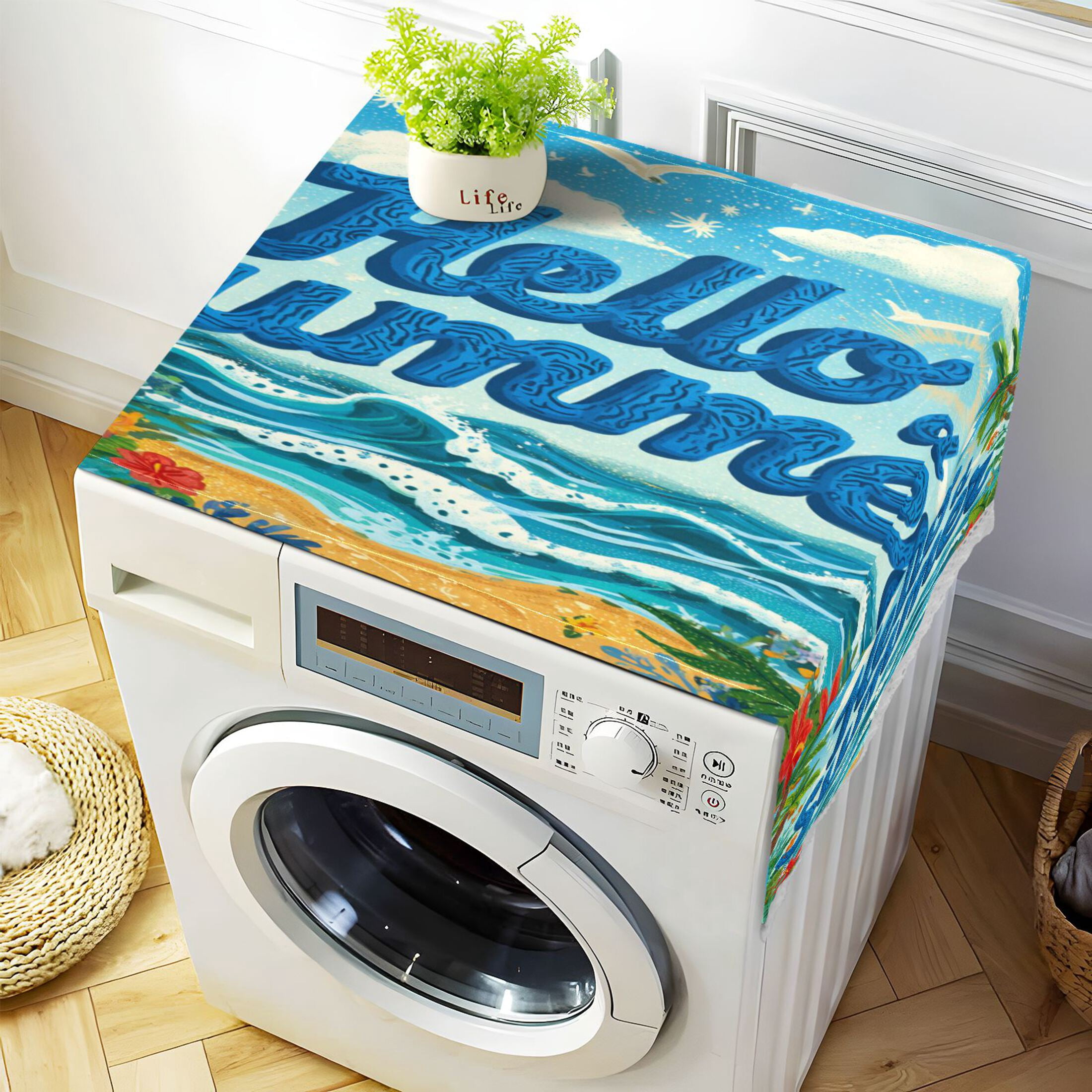 Wobogo Tropical Summer Waves Washing Machine Cover Dustproof Washer Dryer Cover Waterproof Laundry Room Decorative Protector