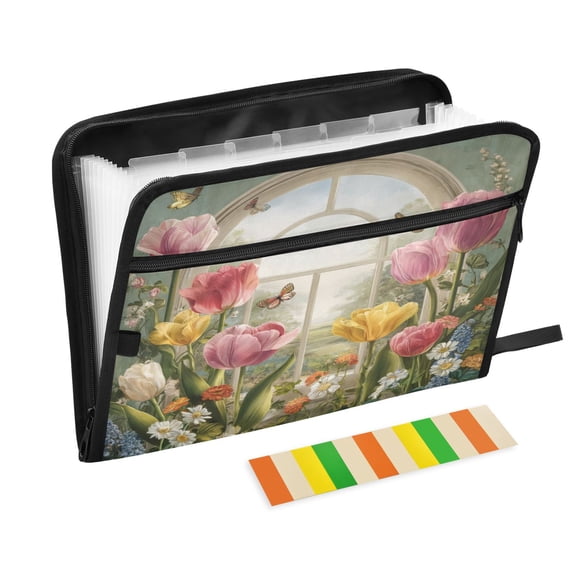 Wobogo Tulip Flower Window Expanding File Folder Letter Size Accordion Filing Organizer 13 Pocket Separate Organ Pocket