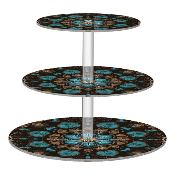 Wobogo Turquoise Mandalas 3 Tier Acrylic Cake Stand with Clear Round Hold for Wedding Holiday Birthday Baby Shower Tea Party
