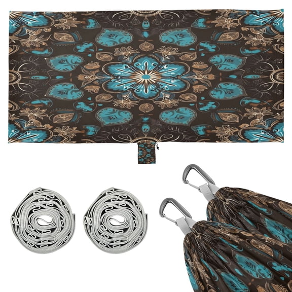 Wobogo Turquoise Mandalas Camping Hammocks 330 lb Capacity with Tree Straps and Hanging Pockets for Outside Hiking Beach Backpack Travel