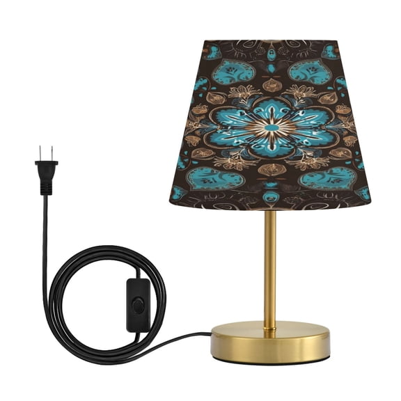 Wobogo Turquoise Mandalas Table Lamps Three-channel Adjustable Lighted Antique Brass Metal Base Simple Modern Style for Bedroom Nightstands Living Room and Office