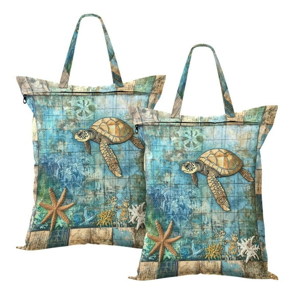 Wobogo Turtle Coral Figure Travel Laundry Bag Dirty Clothes Organizer Top Handle Strap Design Suitable for Beach Camping Dormitory Bathrooms