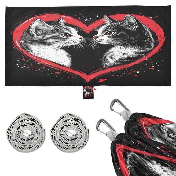 Wobogo Two Cats Looking at Each Other Camping Hammocks 330 lb Capacity with Tree Straps and Hanging Pockets for Outside Hiking Beach Backpack Travel