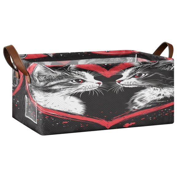 Wobogo Two Cats Looking at Each Other Storage Basket Soccer Plaid Fabric Oversized Collapsible Hoard Box with Metal Iron Frame 16.9×11.4×7.7in