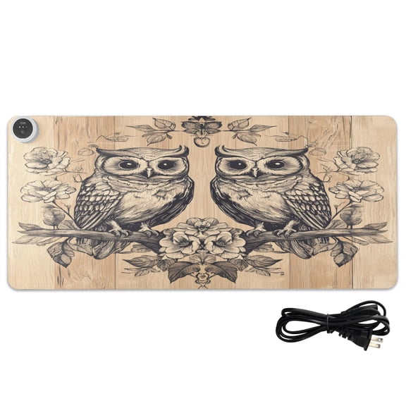 Wobogo Two Owls Sitting on Opposite Branches Heated Mouse Pad With 3 Heating Levels and 3-hour Auto Shut-Off Protection Ideal for Computer Keyboards Home Office Hand-warming Essential