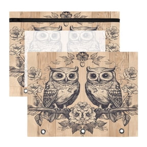 Wobogo Two Owls Sitting on Opposite Branches A4 Size Clear Polyester File Pocket Set of 2 Zipper Home Work Office Organizer