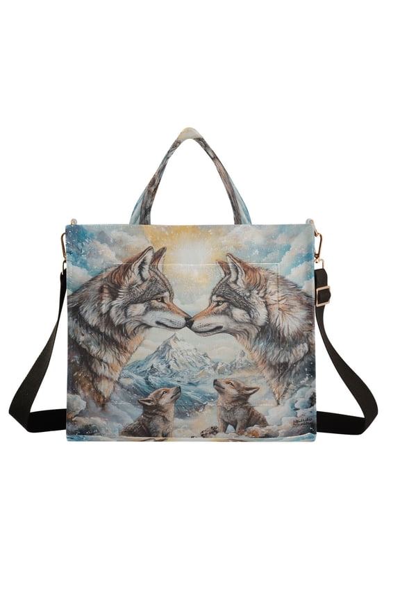 Wobogo Two Wolf Kings Corduroy Tote Bag for Women Travel Crossbody Bag Purse Women Shoulder Bags Work Handbags Daily Commuter Bag 10.2×9inch