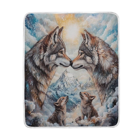 Wobogo Two Wolf Kings Flannel Fleece Bed Blanket as Bedspread Coverlet Sofa blankets (80x60in) Soft Lightweight Warm and Cozy