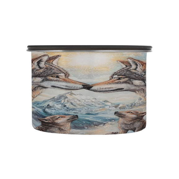 Wobogo Two Wolf Kings Food Storage Jars 304 Food Grade Stainless Steel Canisters With Vacuum Airtight Lids for Coffee Snacks Nuts Cereal 500ML