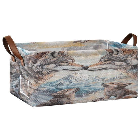 Wobogo Two Wolf Kings Storage Basket Soccer Plaid Fabric Oversized Collapsible Hoard Box with Metal Iron Frame 16.9×11.4×7.7in