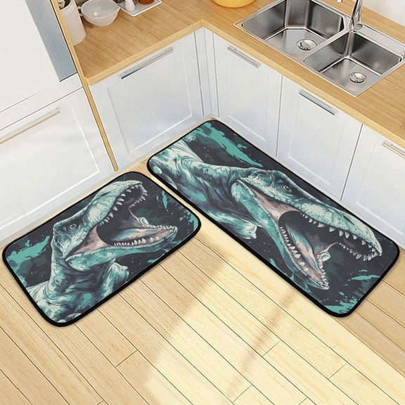 Wobogo Tyrannosaurus Rex Kitchen Carpet Set of 2 Absorbent and Stain Resistant Non-slip Star Rubber Backing