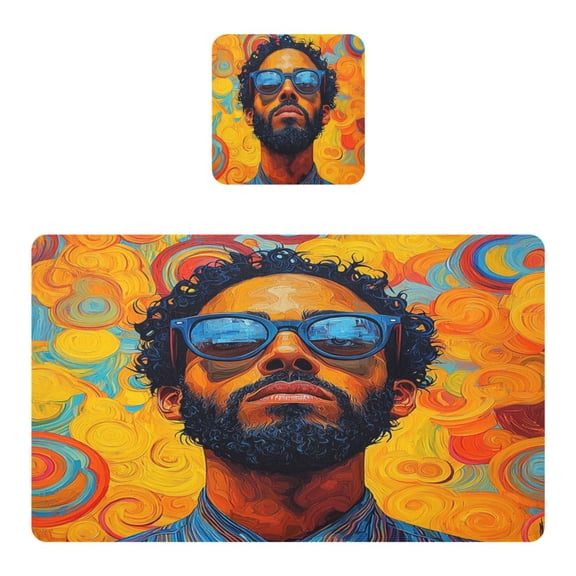 Wobogo Uncle Art Curly Placemats Coasters Set of 1 Heat-resistant Non-slip Easy to Clean Square Dinner Plate Mat