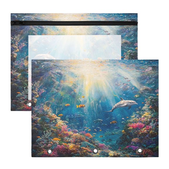 Wobogo Underwater World A4 Size Clear Polyester File Pocket Set of 2 Zipper Home Work Office Organizer