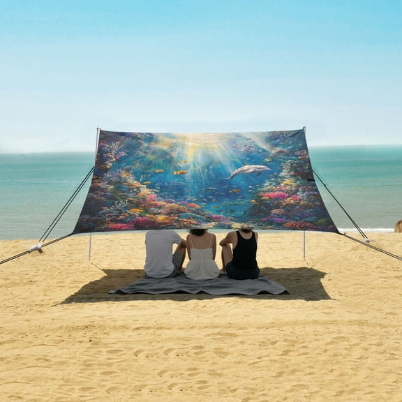 Wobogo Underwater World Beach Tent Camping Sun Shelter 110 x 125in UPF50+ Outdoor Shade for Trips Fishing Picnics