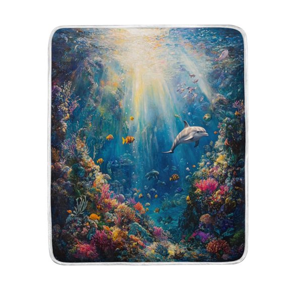 Wobogo Underwater World Flannel Fleece Bed Blanket as Bedspread Coverlet Sofa blankets (50x60in) Soft Lightweight Warm and Cozy