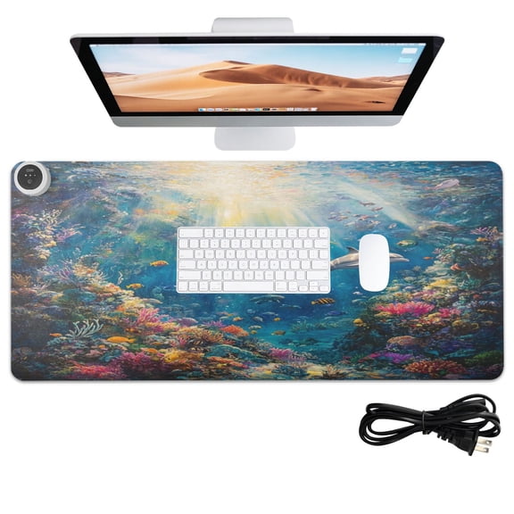 Wobogo Underwater World Heated Mouse Pad Extra-Large Desk Mat With 3 Heating Levels and 3-hour Auto Shut-Off Protection Ideal for Computer Keyboards Home Office Hand-warming Essential 31.5in 13in