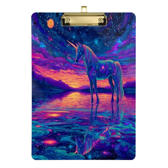 Wobogo Unicorn Horse Acrylic Writing Pad Gold Clip Stardard Size A4 Office Decorative for Students Workers 12.5×9in