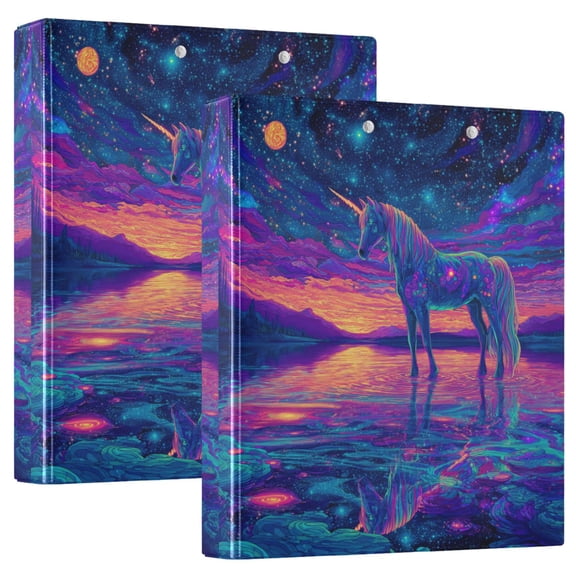 Wobogo Unicorn Horse File Folders Extra Large Capacity to Hold 200 Sheets of Documents Hard Shell Ring Binder for School Home Office