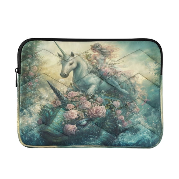 Wobogo Unicorn and Mermaid Laptop Sleeve 13.4 inch Lightweight Zipper Design Soft Padded Protection Against Scratches and Impacts