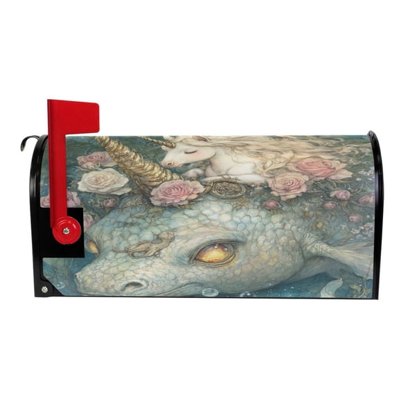 Wobogo Unicorns and Sea Monsters Mailbox Cover Magnetic for Garden Yard Home Decor Standard Size 25.4×20.78in