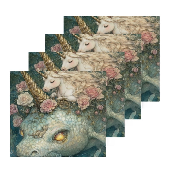 Wobogo Unicorns and Sea Monsters Square Cotton Towel Set of 2 Soft and Skin-friendly with Good Absorbency 12×12in