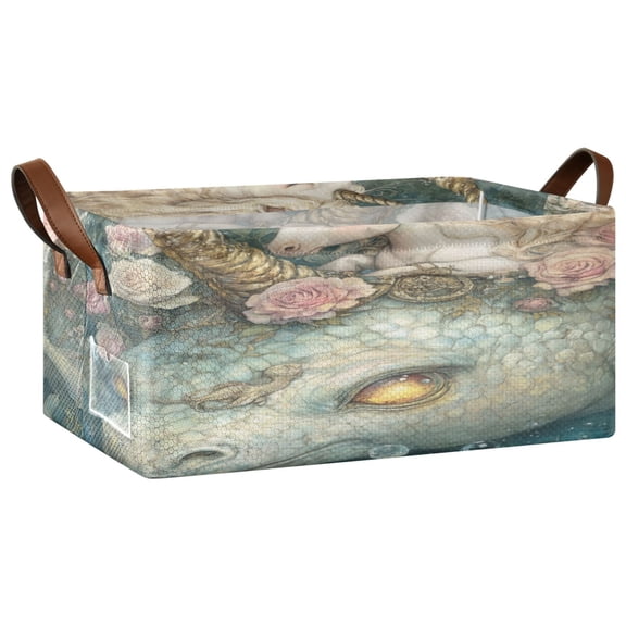 Wobogo Unicorns and Sea Monsters Storage Basket Soccer Plaid Fabric Oversized Collapsible Hoard Box with Metal Iron Frame 16.9×11.4×7.7in