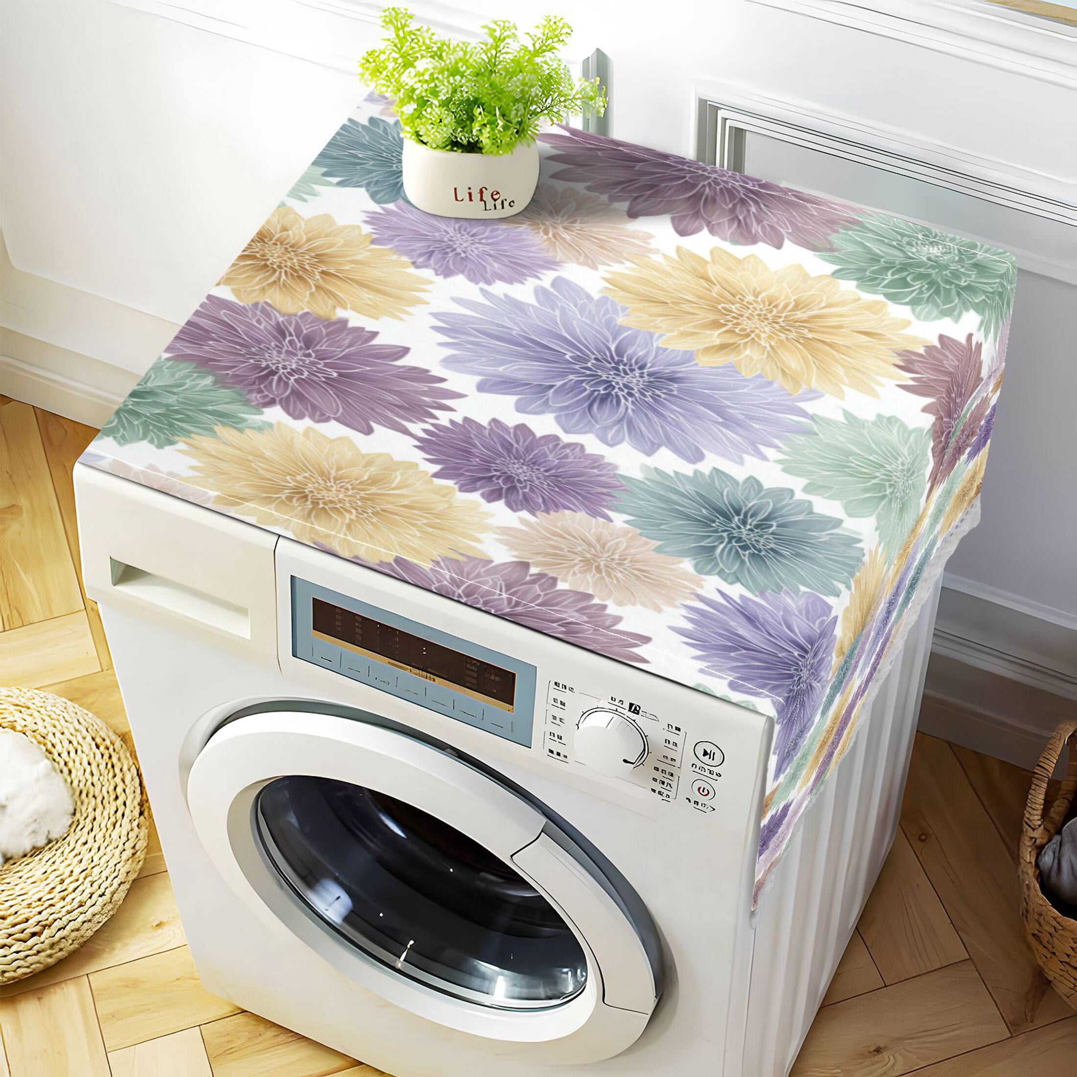 Wobogo Vibrant Floral Washing Machine Cover Dustproof Washer Dryer Cover Waterproof Laundry Room Decorative Protector