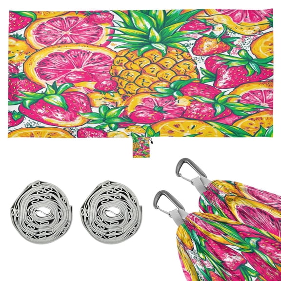 Wobogo A Vibrant Summer Pattern with Colorful Fruits Camping Hammocks 330 lb Capacity with Tree Straps and Hanging Pockets for Outside Hiking Beach Backpack Travel