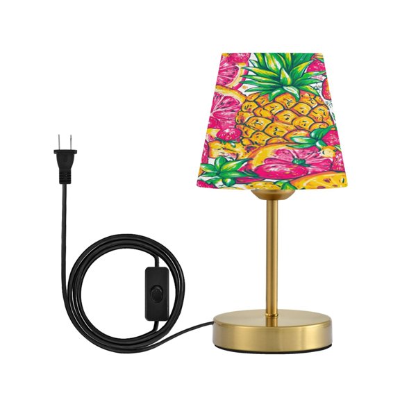 Wobogo A Vibrant Summer Pattern with Colorful Fruits Table Lamps Three-channel Adjustable Lighted Antique Brass Metal Base Simple Modern Style for Bedroom Nightstands Living Room and Office