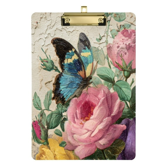Wobogo Vintage Butterfly Acrylic Writing Pad Gold Clip Stardard Size A4 Office Decorative for Students Workers 12.5×9in