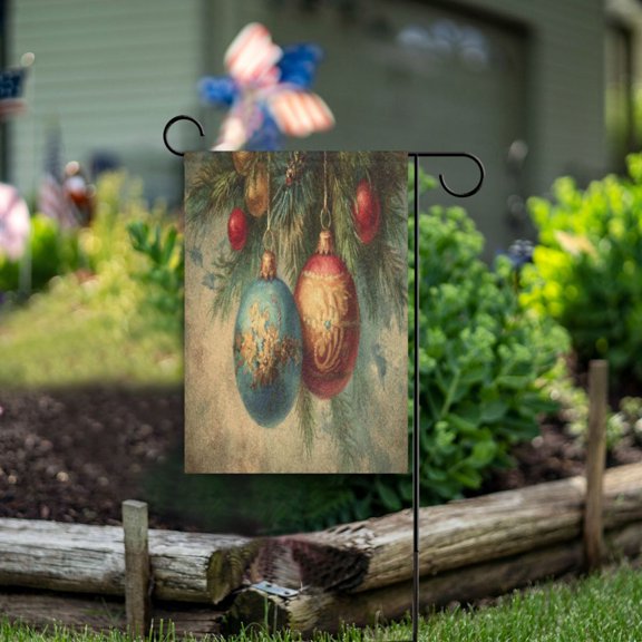 Wobogo Vintage Christmas Ball Garden Flag 12×18 Inch Double Sided For Outdoor Yard Decoration