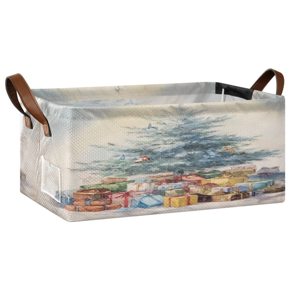 Wobogo Vintage Christmas Tree Storage Basket Soccer Plaid Fabric Oversized Collapsible Hoard Box with Metal Iron Frame 16.9×11.4×7.7in