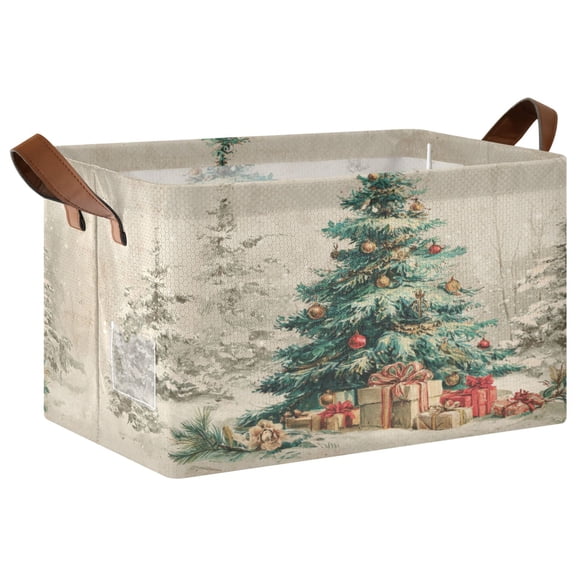 Wobogo Vintage Christmas Trees Storage Basket 16.9×11.4×10in Collapsible Oversized with Metal Iron Frame
