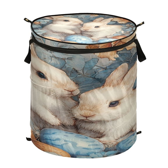 Wobogo Vintage Easter Bunny Foldable Laundry Baskets with Carry Handle Zipper Closure Travel Bathroom College Dorm Essentials