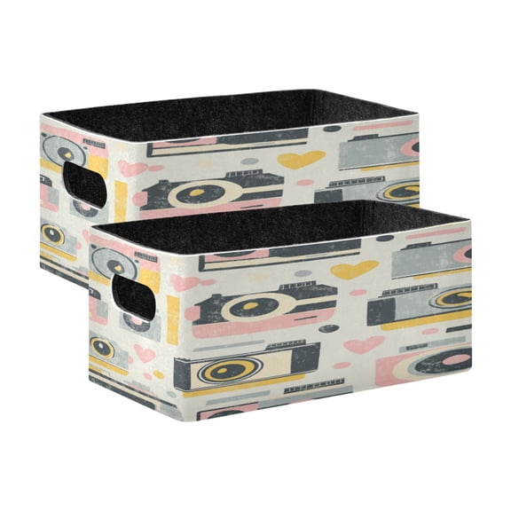 Wobogo Vintage Film Camera Pattern Decorative Folding Storage Basket Set of 2 for Desktop Bedroom Living Room Dressing Table