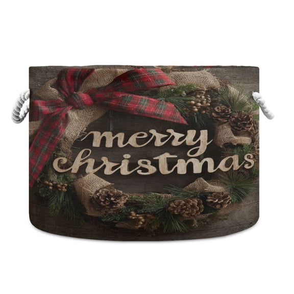 Wobogo Vintage Oak Hoop Toy Storage Basket 2014in Canvas Laundry Hamper for Living Room Kids Room Bathroom Organizer