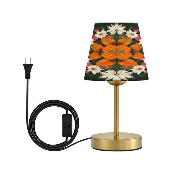 Wobogo Vintage Orange and White Flower Table Lamps Three-channel Adjustable Lighted Antique Brass Metal Base Simple Modern Style for Bedroom Nightstands Living Room and Office