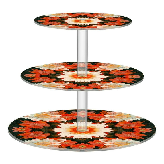 Wobogo Vintage Orange and White Floral 3 Tier Acrylic Cake Stand with Clear Round Hold for Wedding Holiday Birthday Baby Shower Tea Party