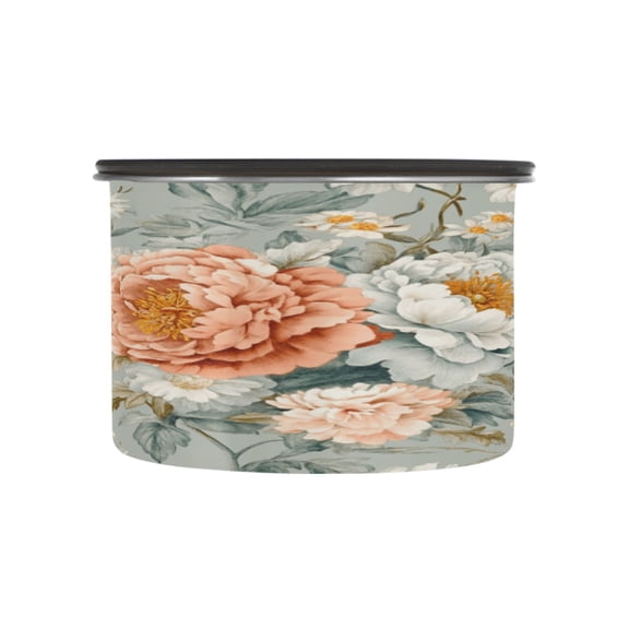 Wobogo Vintage Peony Floral Food Storage Jars 304 Food Grade Stainless Steel Canisters With Vacuum Airtight Lids for Coffee Snacks Nuts Cereal 500ML