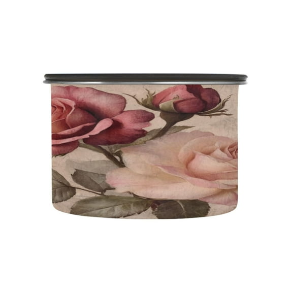 Wobogo Vintage Rose Food Storage Jars 304 Food Grade Stainless Steel Canisters With Vacuum Airtight Lids for Coffee Snacks Nuts Cereal 500ML