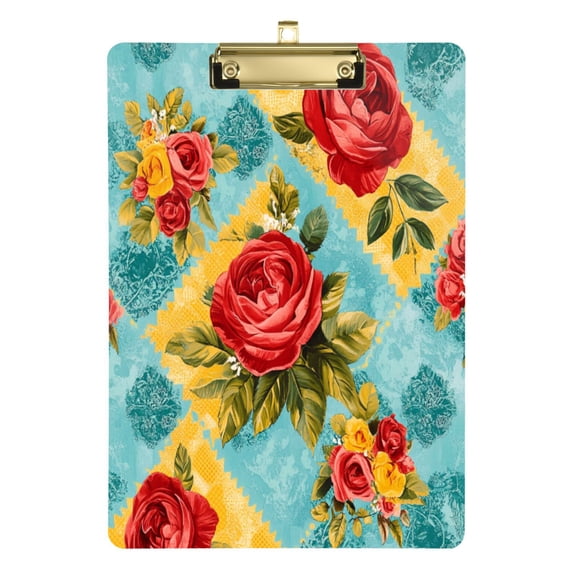 Wobogo Vintage Rose Quilt Chart Acrylic A4 Clipboards Gold Clip Stardard Size 9×12.5in Office Decorative for Students Workers
