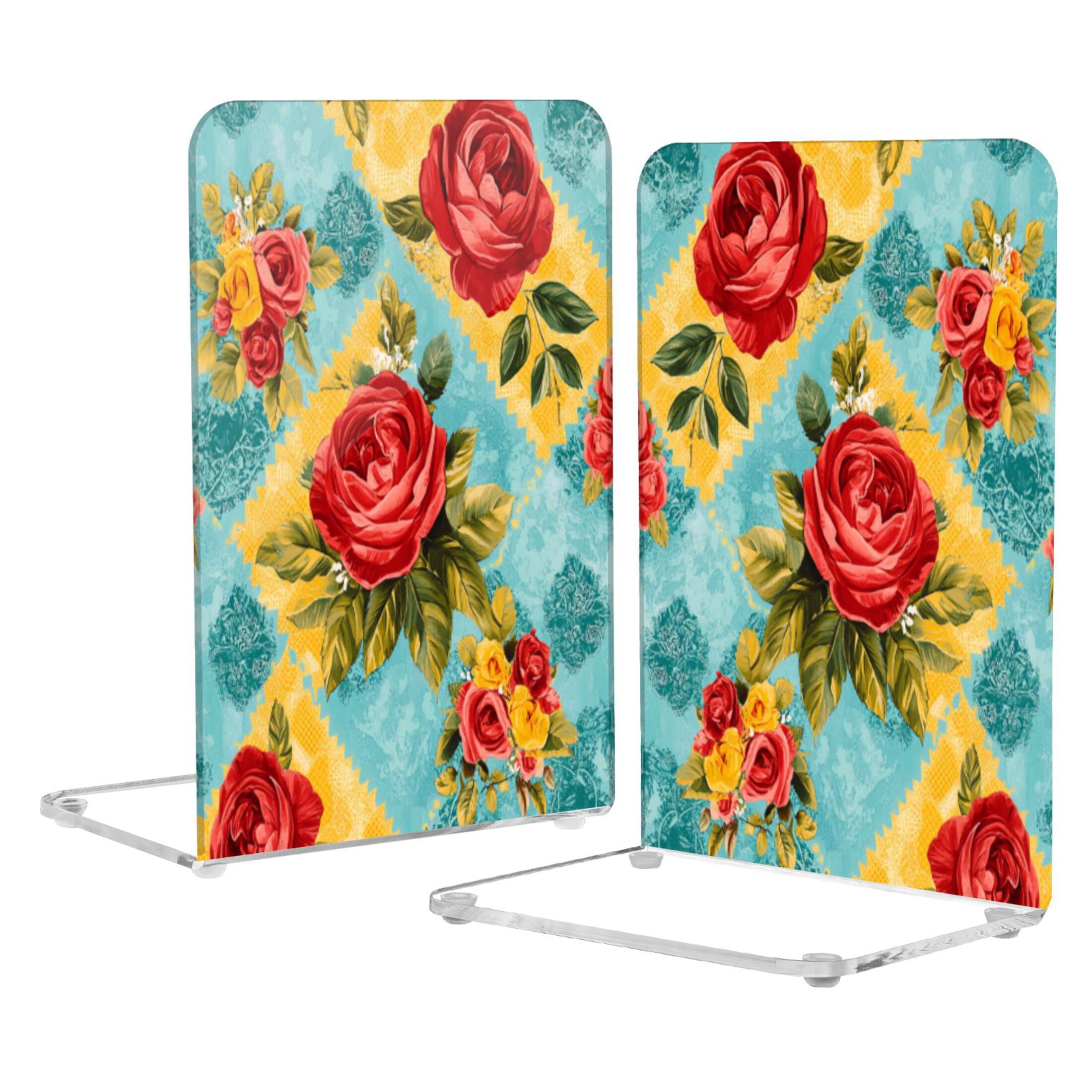 Wobogo Vintage Rose Quilt Chart Acrylic Bookends Clear L-Shaped Book ...