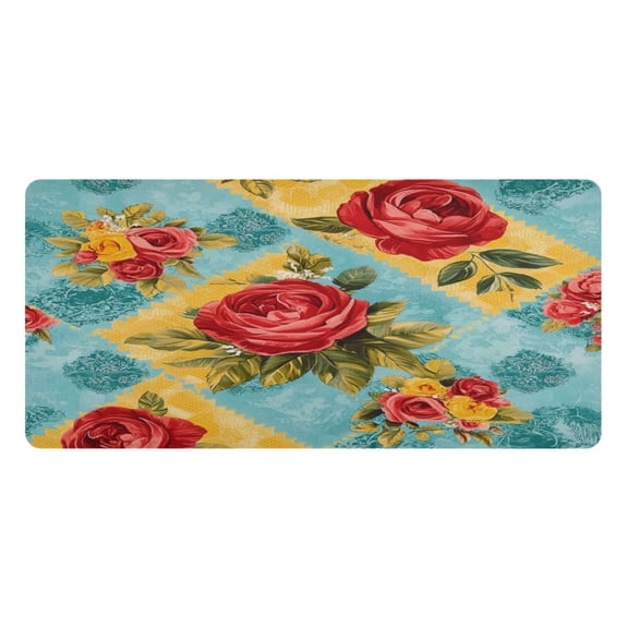 Wobogo Vintage Rose Quilt Chart Gaming Mouse Pad Non-slip Leather Desk Mat Water Resist Keyboard Pad for Gamer Office 16.5×35.4in