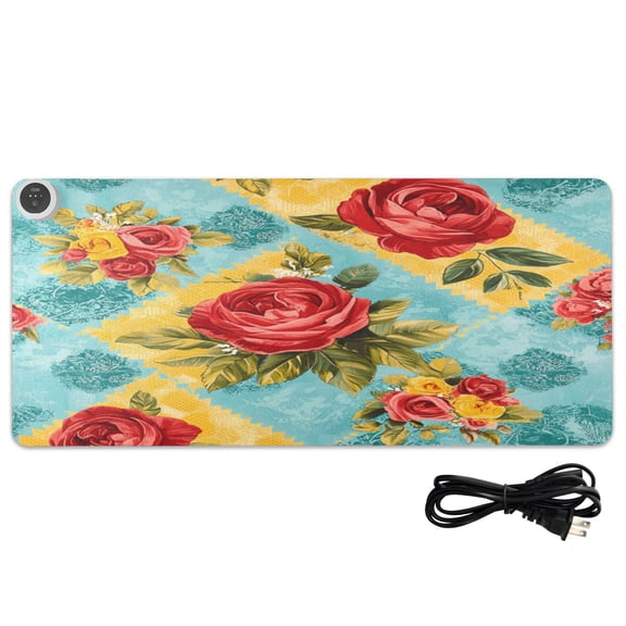 Wobogo Vintage Rose Quilt Chart Heated Mouse Pad With 3 Heating Levels and 3-hour Auto Shut-Off Protection Ideal for Computer Keyboards Home Office Hand-warming Essential