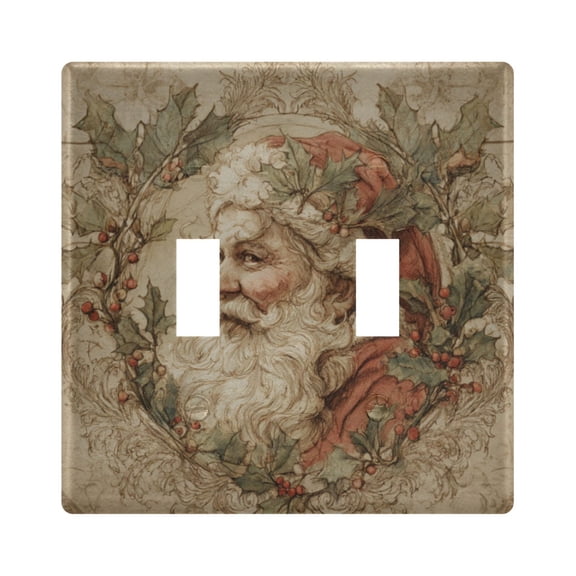 Wobogo Vintage Santa 2-hole Switch Plates PC Flame Retardant Plastic Material Glossy Finish Smooth Touch 4.56x4.48x0.27in