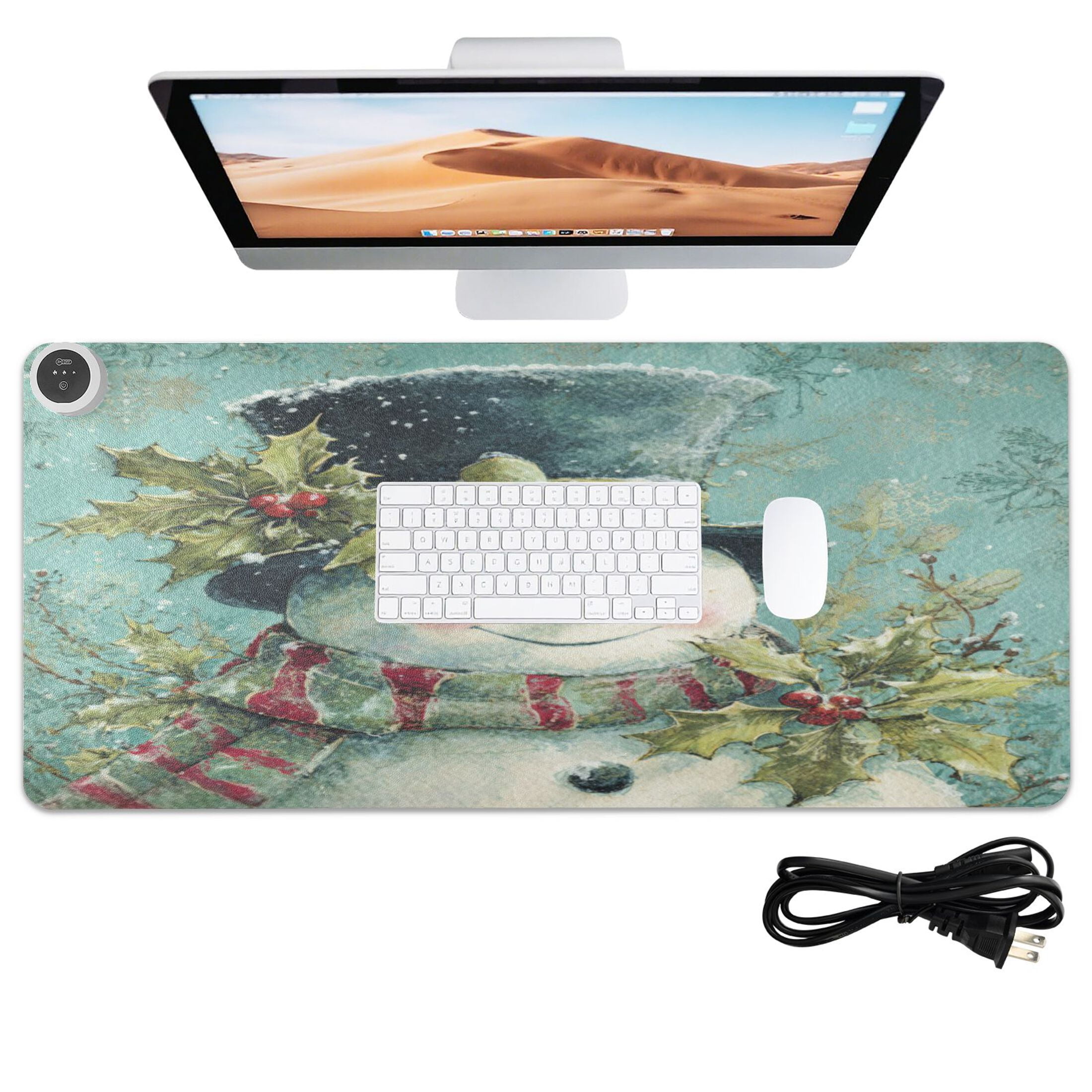 Wobogo Vintage Snowman Heated Mouse Pad Extra-Large Desk Mat With 3 Heating Levels and 3-hour Auto Shut-Off Protection Ideal for Computer Keyboards Home Office Hand-warming Essential 31.5in × 13in