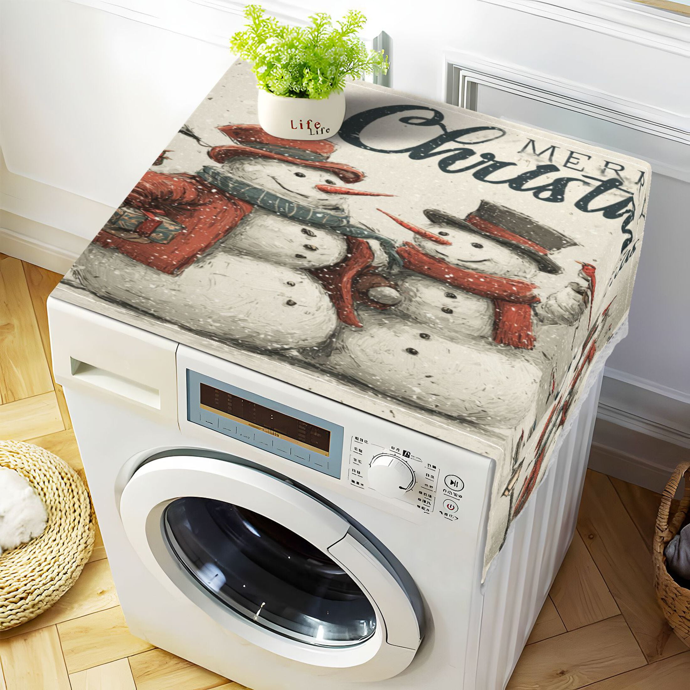 Wobogo Vintage Snowman Washing Machine Cloth Dryer Refrigerator Top Cover Protective Non-Slip Mat For Kitchen Laundry