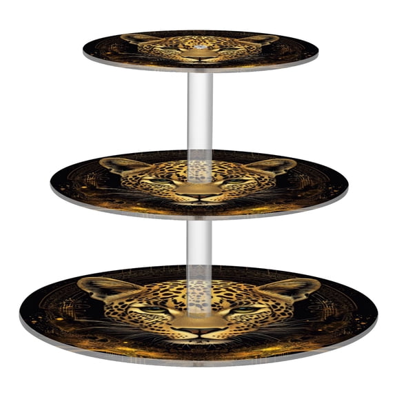 Wobogo Vivid Image Panther 3 Tier Acrylic Cake Stand with Clear Round Hold for Wedding Holiday Birthday Baby Shower Tea Party