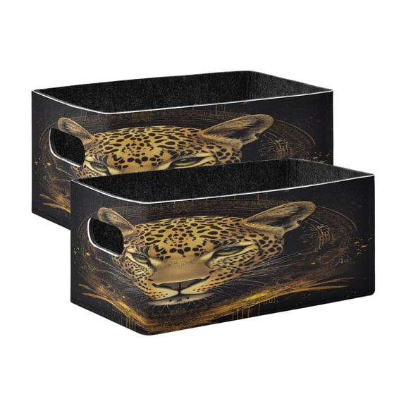 Wobogo Vivid Image Panther Decorative Folding Storage Basket Set of 2 for Desktop Bedroom Living Room Dressing Table