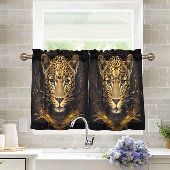 Wobogo Vivid Image Panther Kitchen Curtains 2 Piece Set Farmhouse Country Style Light Filtering Small Window Drapes Suitable for Bathroom Laundry Room and RV 27x24in